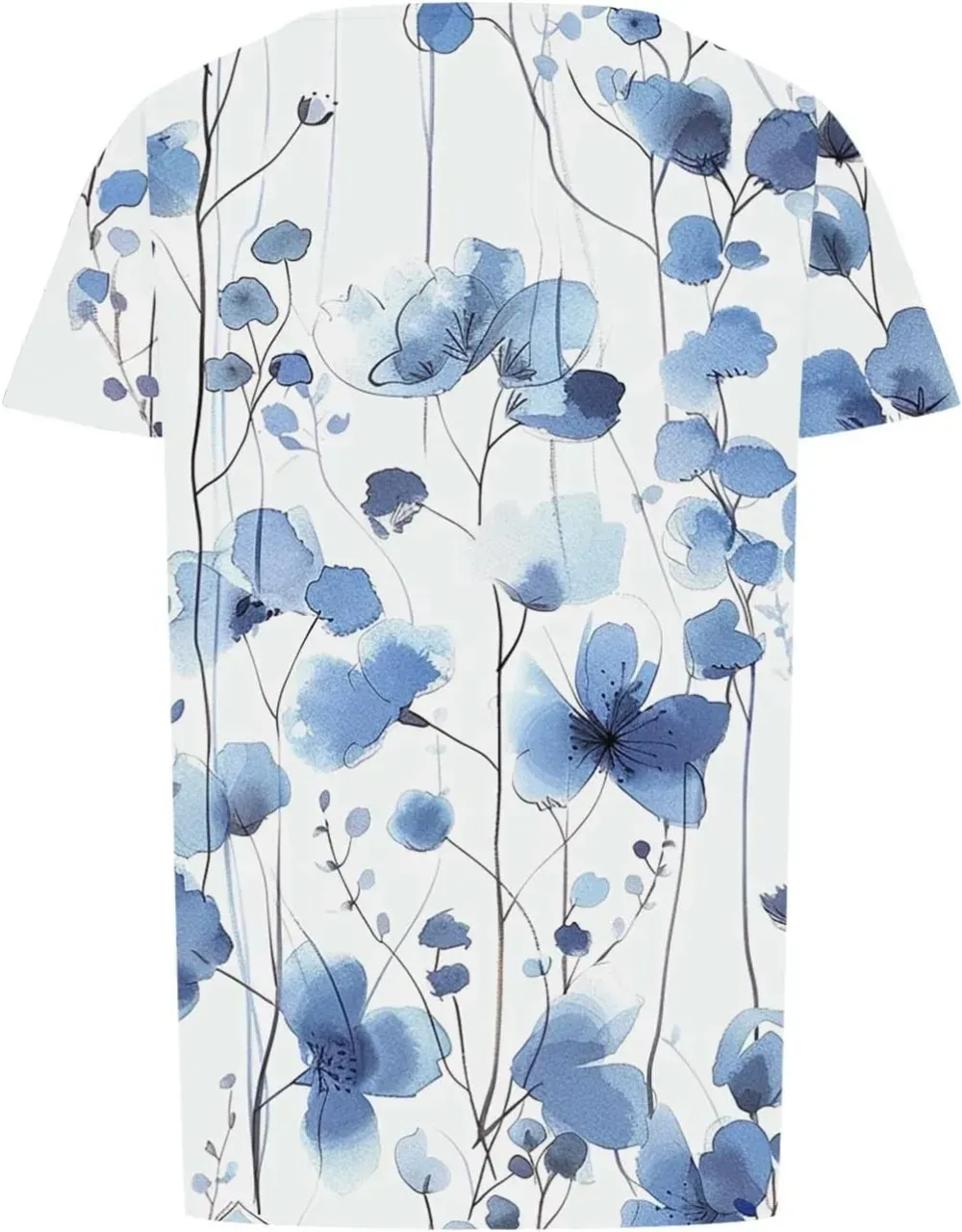 Womens Summer Pleated Front Shirts Tunics Casual Short Sleeved Loose Round Neck Boho Printed Tops Vacation Blouse