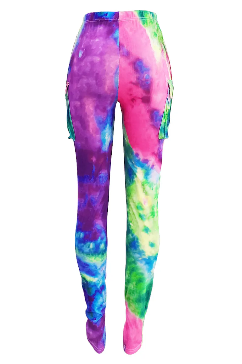 Tie Dye Drawstring Split Hem Pants