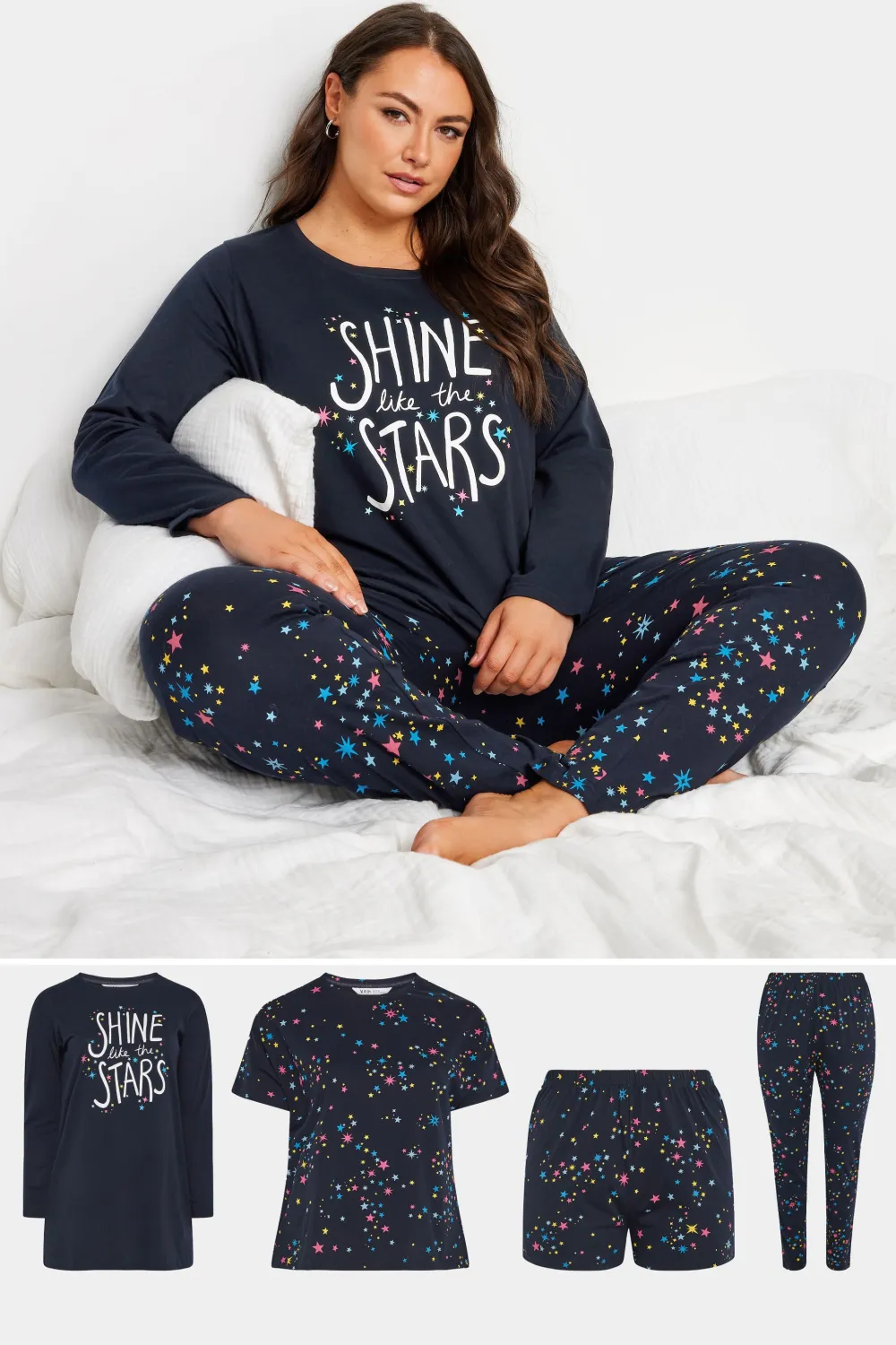YOURS 4 PACK Curve Navy Blue Star Print Pyjama Set