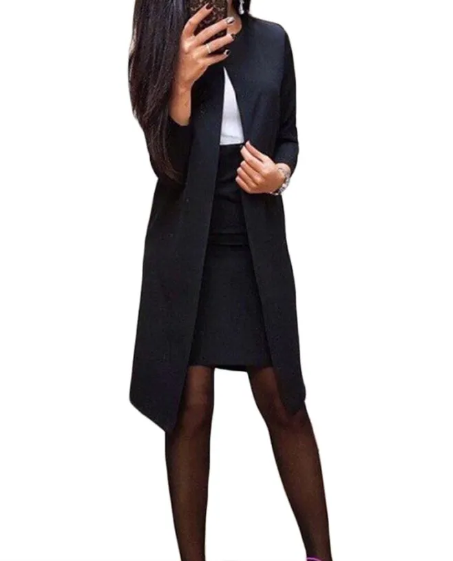 Long Sleeve Buttoned Blazer coat and Skirt Set