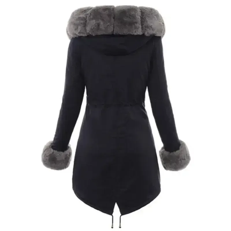 Hooded Grey Faux Fur Parka Coat