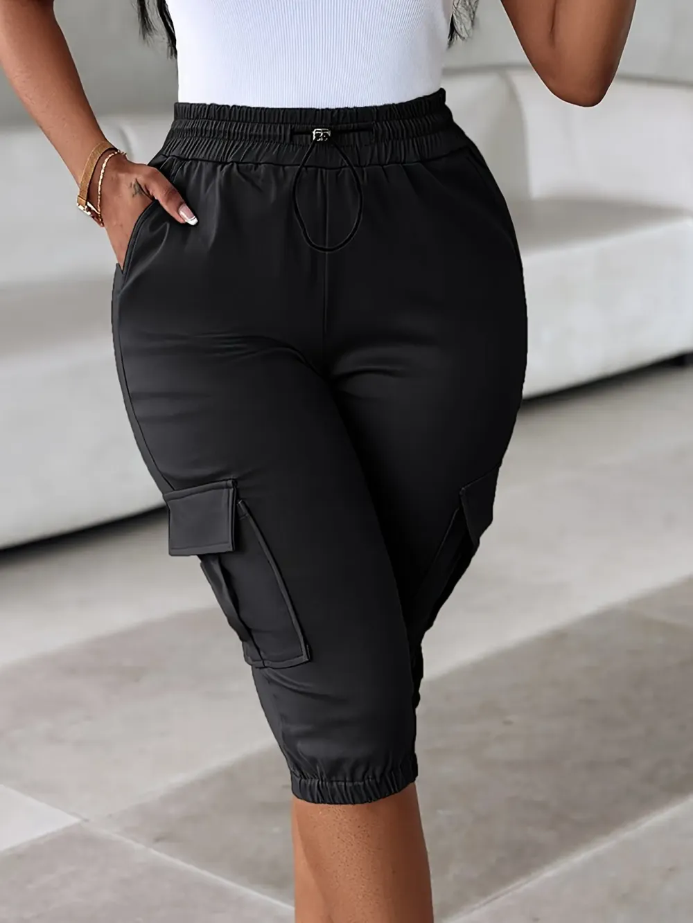 🔥Low Stock Alert!Pocket Design Cuffed Drawstring Pants