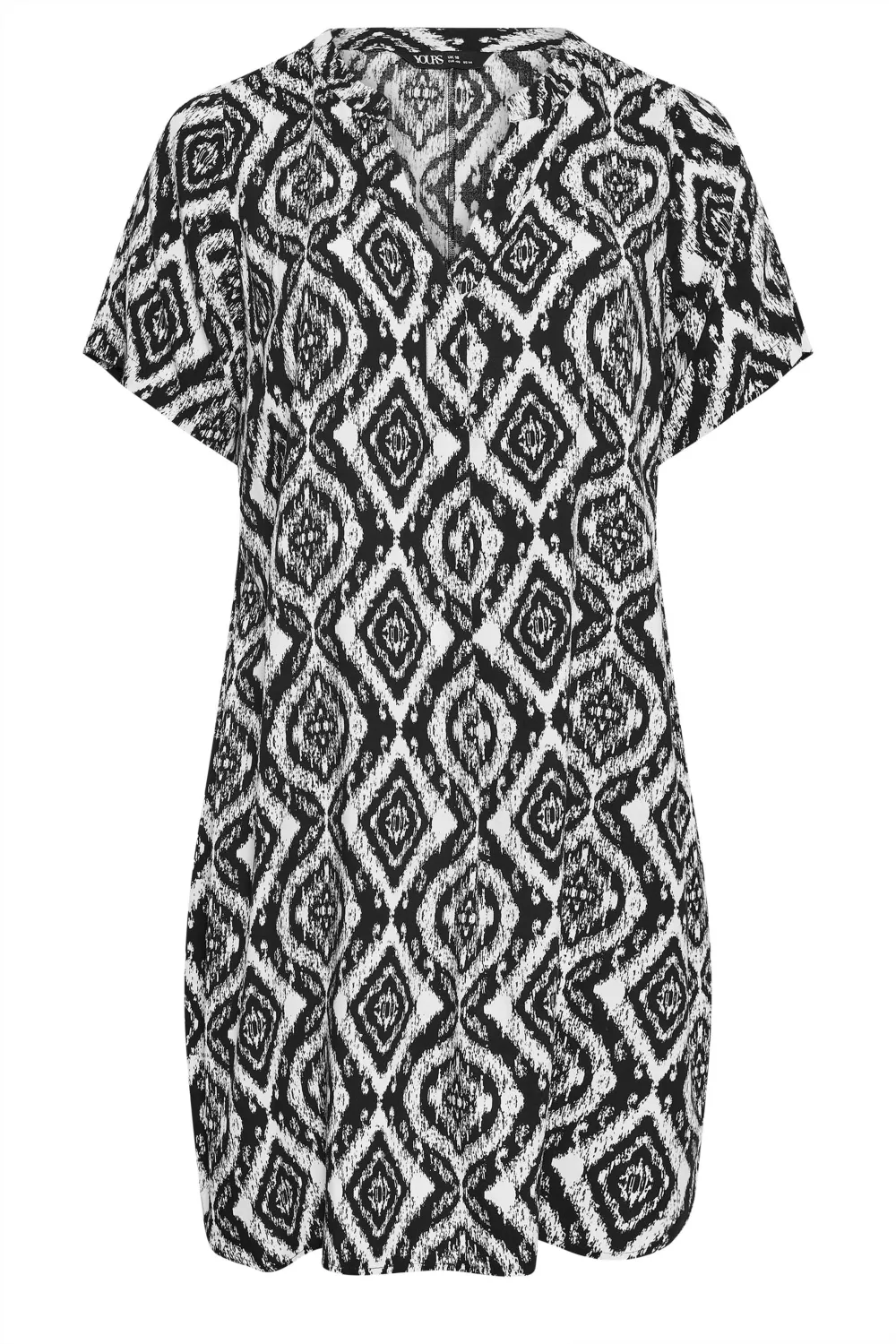 YOURS Curve Black & White Aztec Print Tunic Dress