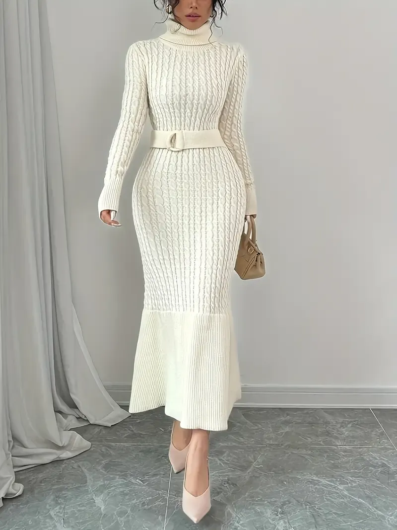 Elegant Style| Elegant Long Turtleneck Knit Sweater Dress for Women