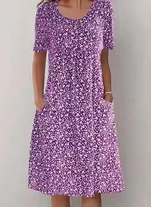 Women Floral Pockets Plus Size Midi Dress
