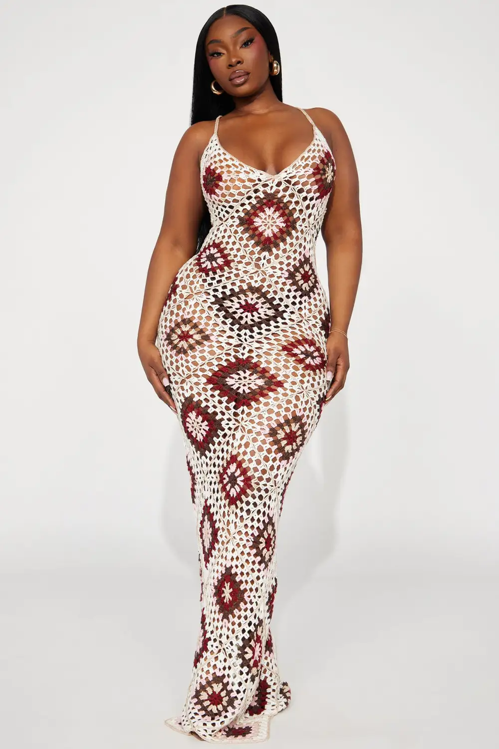Amalfi Coast Crochet Maxi Dress - Cream/combo
