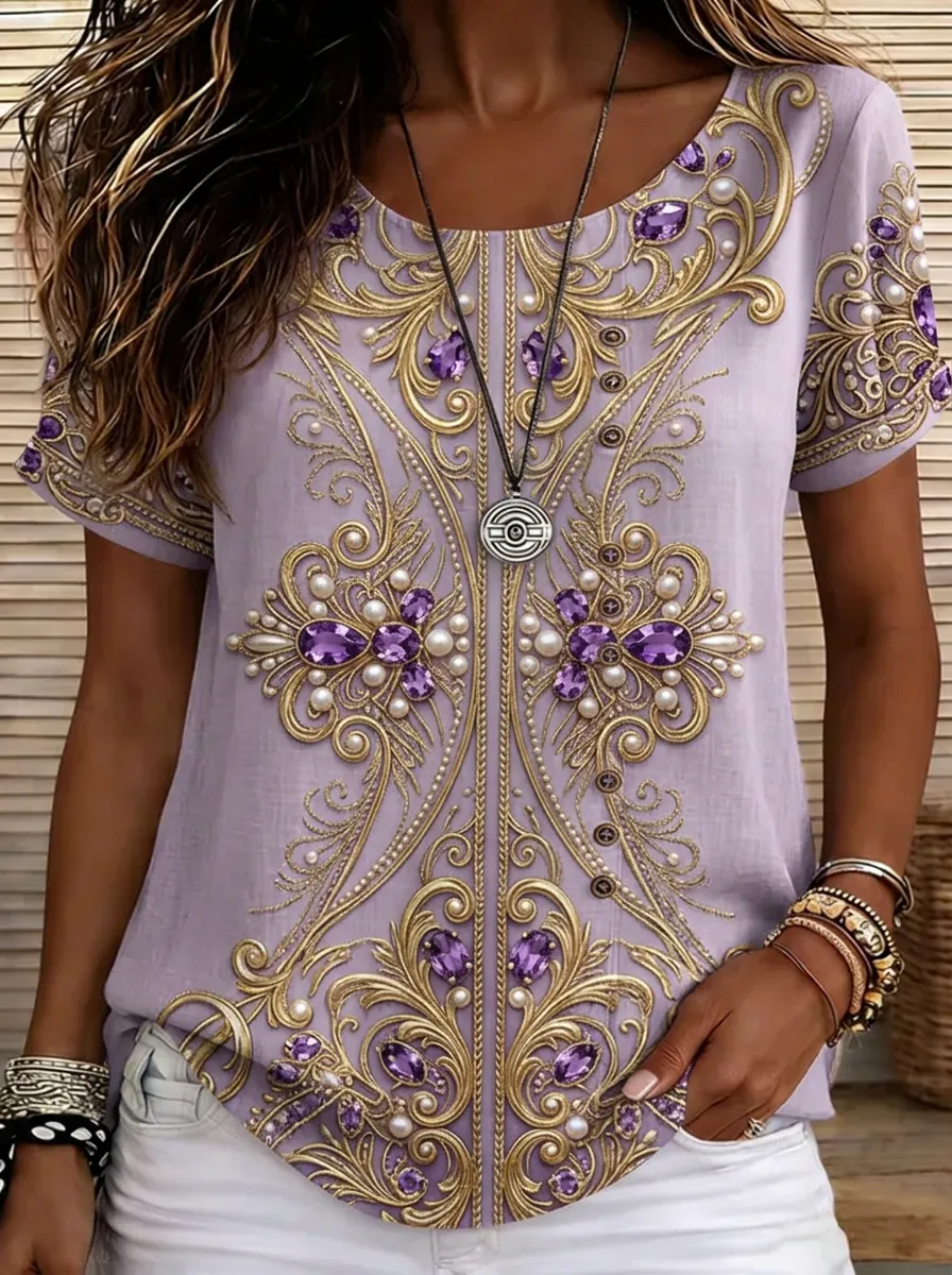Women's Nashville Floral Gemstone Baroque Printed Top