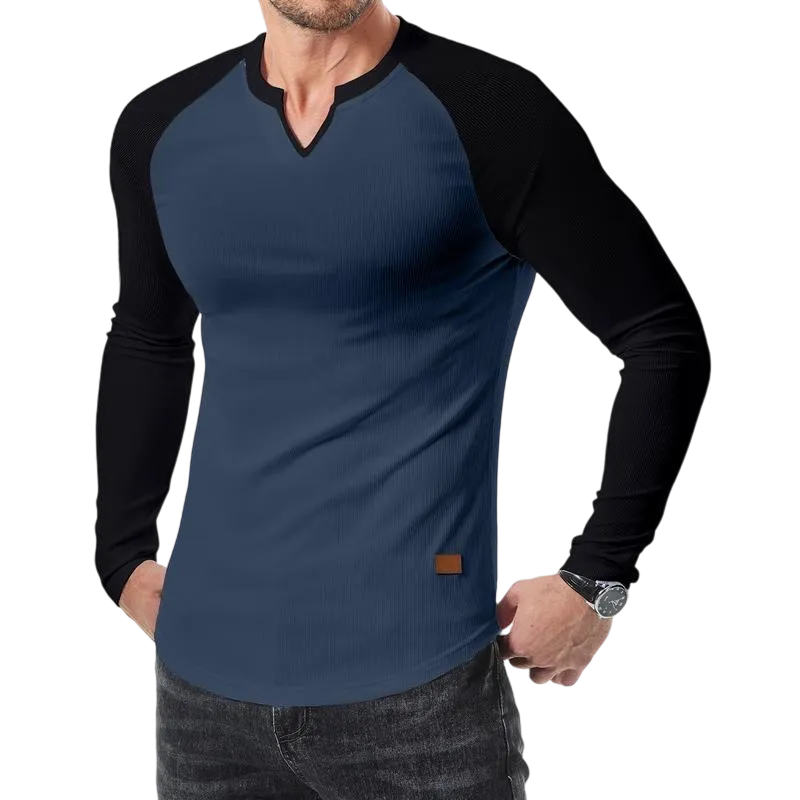 Mens Long Sleeve Muscle T Shirts Casual V-Neck Longline Ribbed Tee Shirts