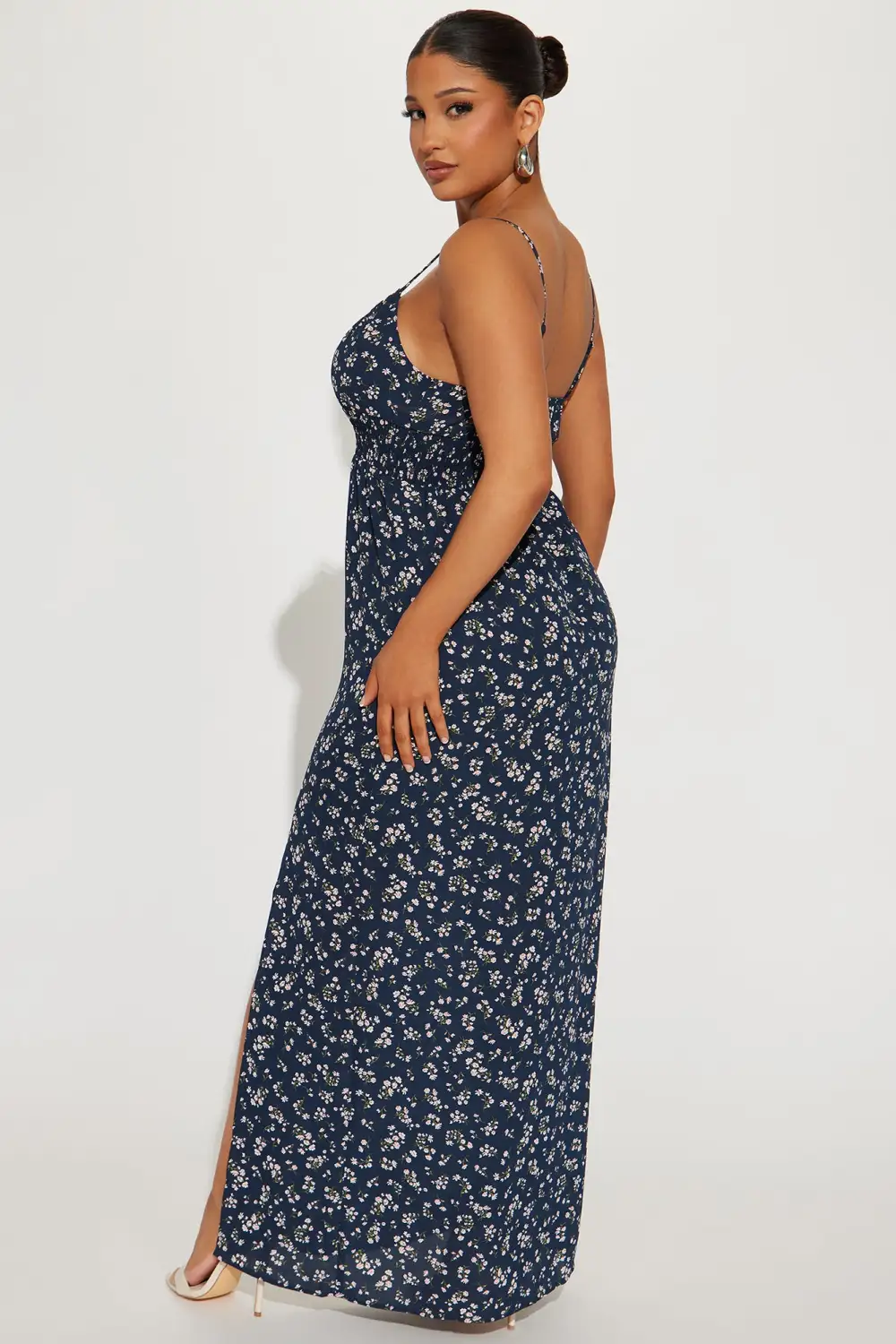 High Slit Floral Maxi Dress - Navy