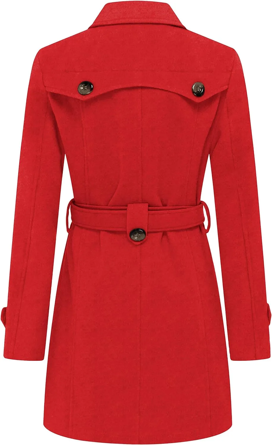 Women's Double Breasted Pea Coat Winter Mid-Long Trench Coat with Belt