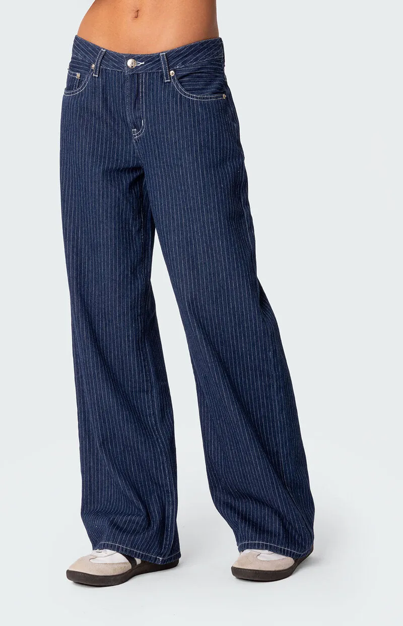Edikted Pinstripe Low Rise Jeans