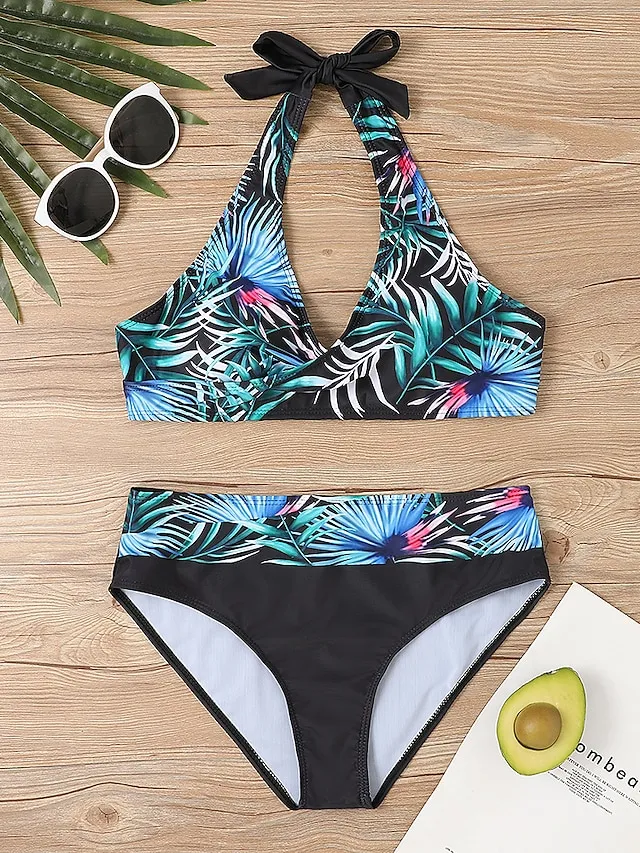 Women's Swimwear Bikini Plus Size Swimsuit 2 Piece Stripe Striped Black Burgundy Blue Lavender Purple Bandeau Bathing Suits Sports Push Up Summer