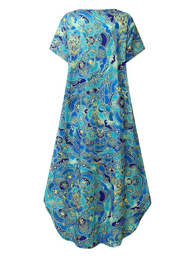 Women's Casual Dress Ethnic Dress Shift Dress Long Dress Maxi Dress Black Pink Wine Short Sleeve Floral Print Spring Summer Crew Neck Vintage Daily Vacation Weekend 2023 S M L XL XXL 3XL