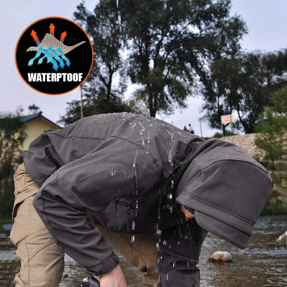 Men's Soft Shell Military Tactical Jacket Outdoor Camouflage Hunting Fleece Hooded Coat