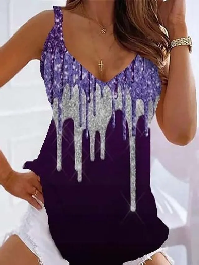 Women's Tank Top Going Out Tops Summer Tops Pink Dusty Rose Blue Graphic Print Sleeveless Casual Holiday Tunic Basic V Neck Regular Fit
