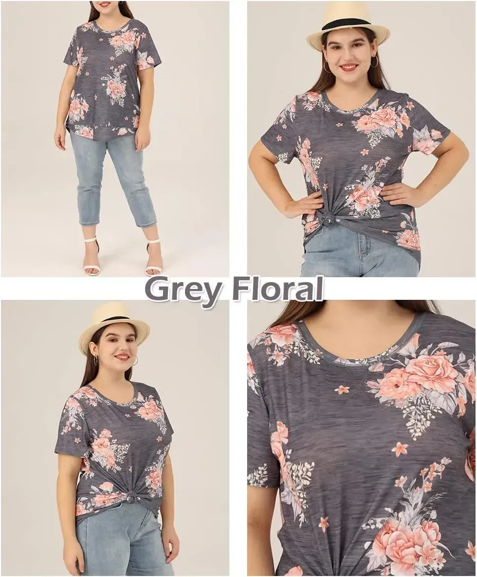 TIYOMI Plus Size T Shirt for Women Short Sleeve Tunic Cross Line Shirts Round Neck Tops Summer Blouse XL-5XL 14-28