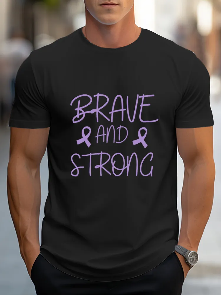 Men'S Round-Neck Short-Sleeved T-Shirt Brave And Strong Prints