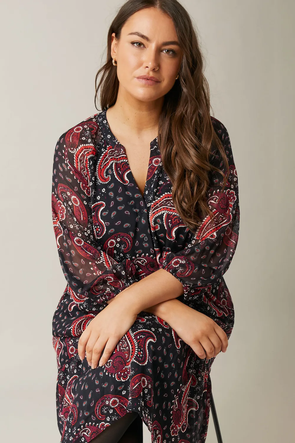 Evans Black & Red Paisley Smock Midi Dress