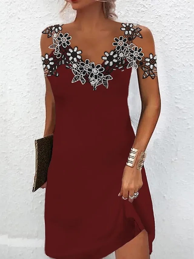 Women's Casual Dress Summer Dress Plain Dress Plain Lace Strap Mini Dress Fashion Modern Outdoor Street Sleeveless Regular Fit Black White Red Summer Spring S M L XL XXL