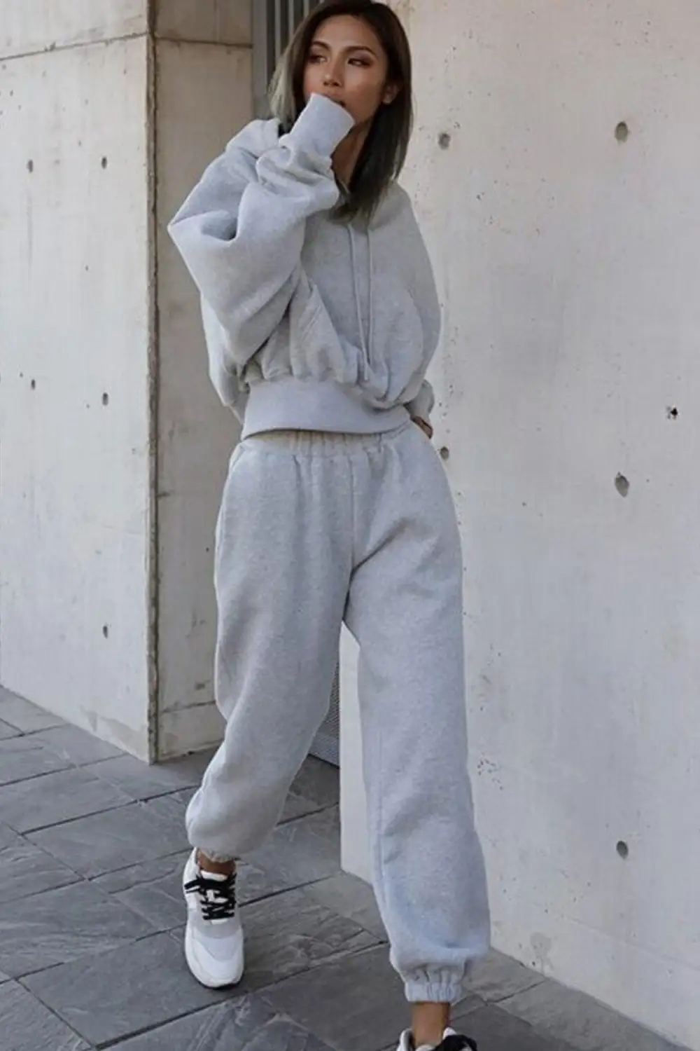 Drawstring Hoodie Crop Top & Jogger Pants