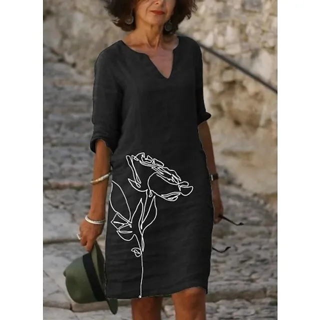 Women‘s Casual Dress Ethnic Dress Shift Dress Midi Dress Leopard Black White Half Sleeve Floral Print Summer Spring V Neck Basic Daily Vacation Weekend 2023 S M L XL XXL 3XL