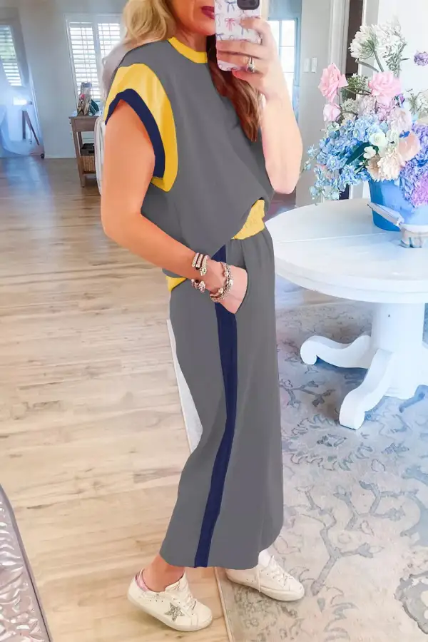 Contrast Trim Top Pants Set