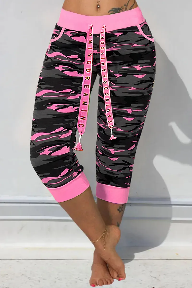 Camo Print Drawstring Capris Pants