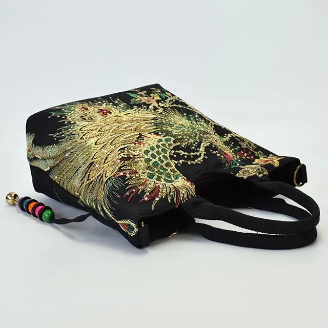 Women's Handbag Crossbody Bag Canvas Tote Bag Canvas Outdoor Daily Holiday Beading Animal Embroidery Black Red Blue