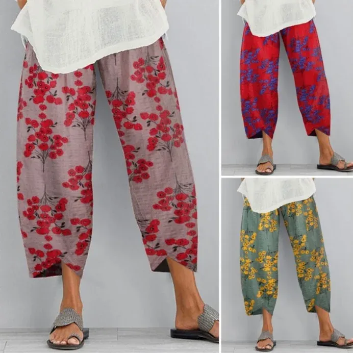 Summer Casual Vintage Print Nine-quarter Pants