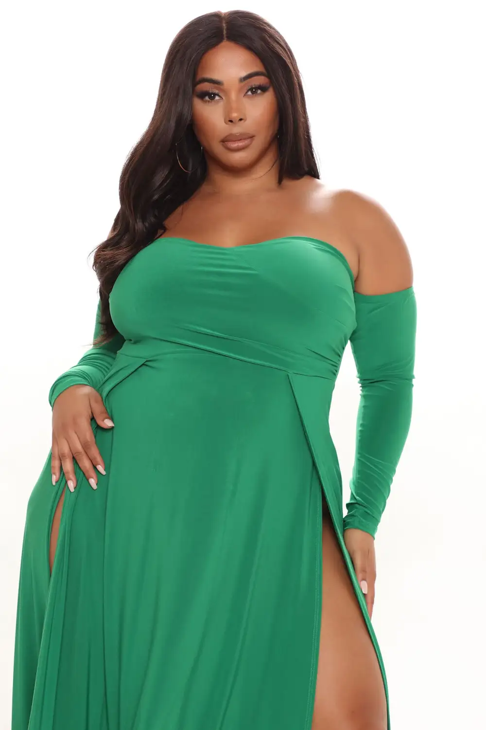 Elegantly Fab Off Shoulder Maxi Dress - Kelly Green
