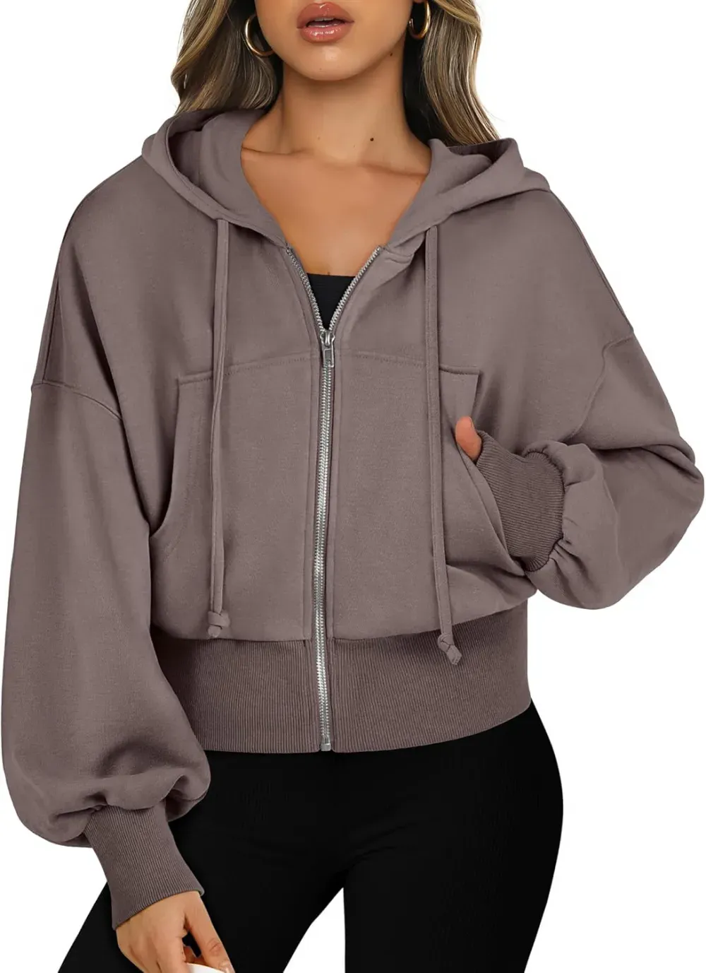 Women's Zip Up Hoodies Cropped Sweatshirts Full Zip Jackets Casual Fashion Fall Outfits Winter Clothes
