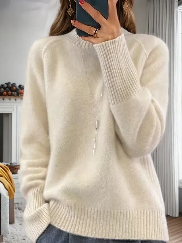 Women's Sweater Pullover Sweater Jumper Turtleneck Knit Knitted Raglan Sleeves Spring Fall Home Daily Holiday Daily Casual Soft Long Sleeve Pure Color White Light Green