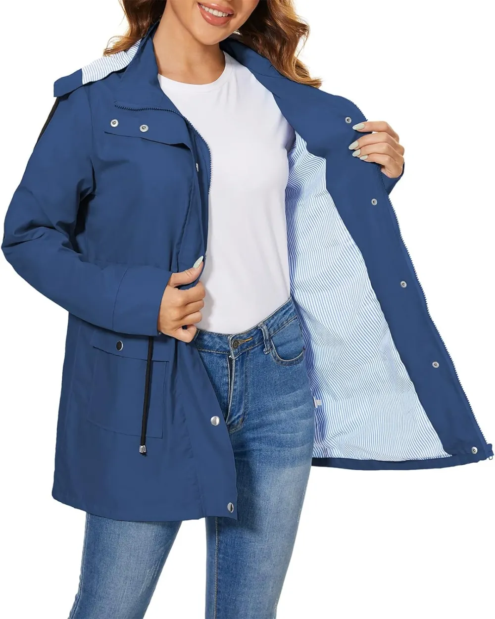 American Trends Rain Jackets for Women Waterproof with Hood Long Rain Coat Windbreaker Jacket