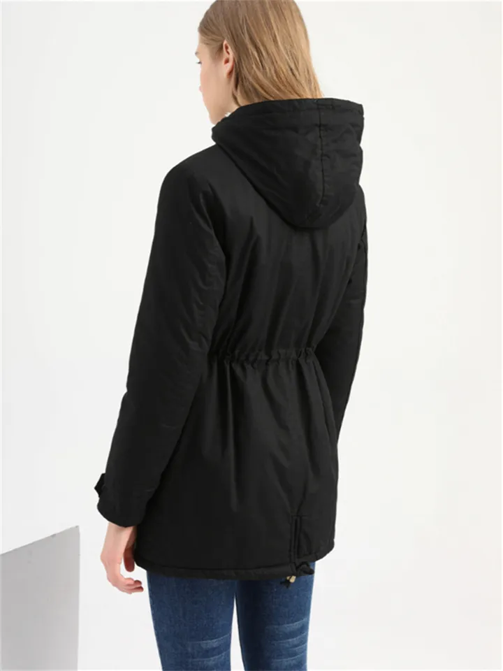 Women's Winter Jacket Winter Coat Parka Hoodie Jacket Outdoor Work Daily Winter Fall Regular Coat Regular Fit Windproof Warm Casual Jacket Long Sleeve Solid Color Full Zip Fleece Lined Navy Green