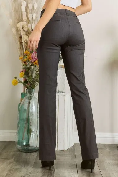 Full Size Solid Pants With Pocket Plus Size