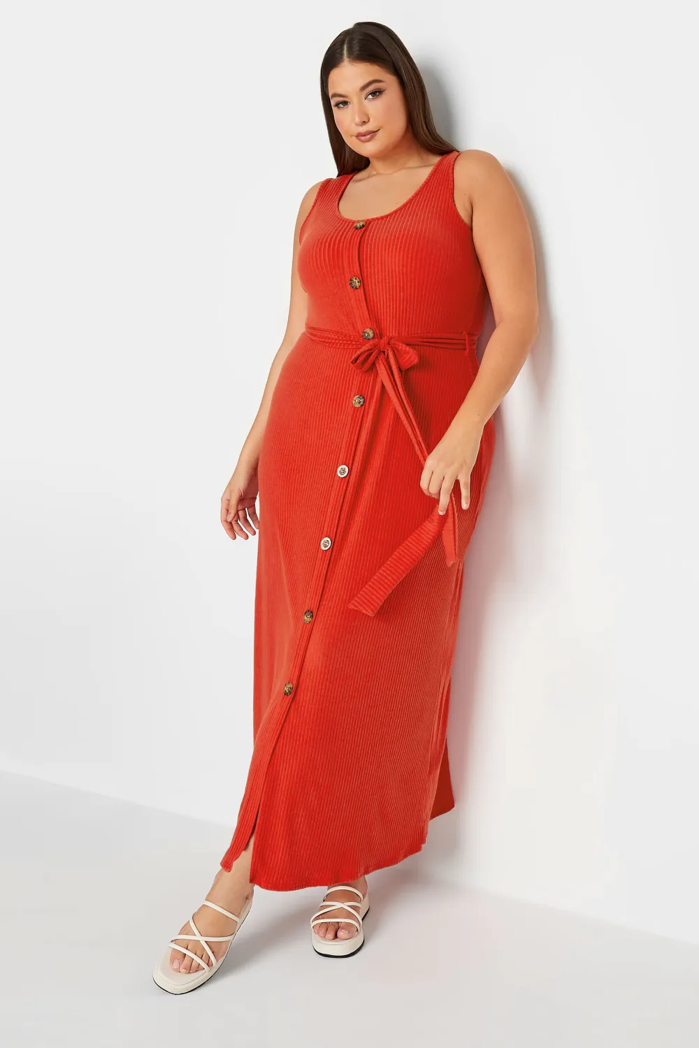 YOURS Curve Red Button Through Sleeveless Maxi Dress