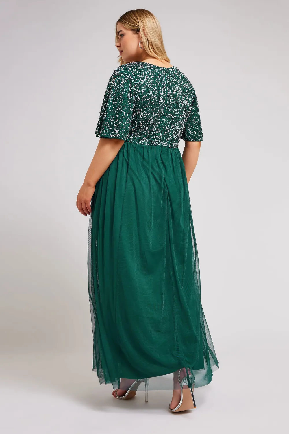 LUXE Curve Forest Green Sequin Hand Embellished Maxi Dress