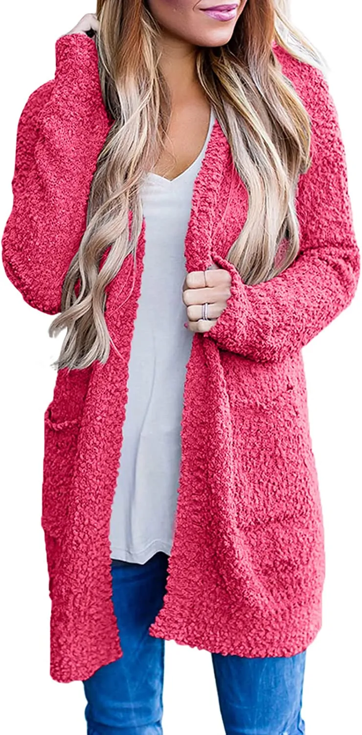 Women's Long Sleeve Soft Chunky Knit Sweater Open Front Cardigans Outwear Coat