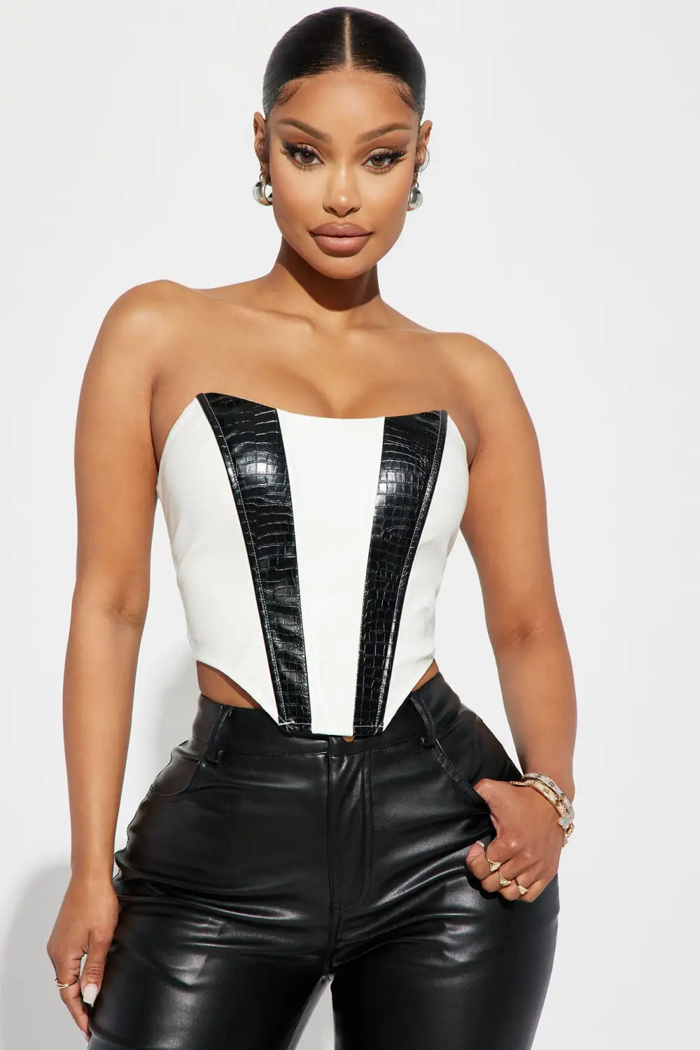 Give Me The Green Light Corset Top - Black/White