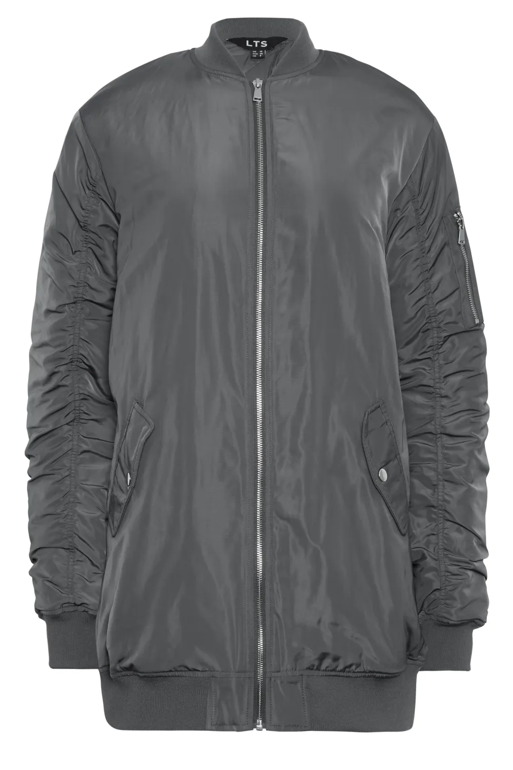 LTS Tall Grey Padded Longline Bomber Jacket