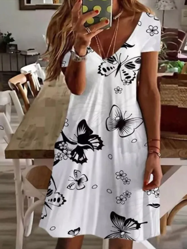 Women's A Line Dress Knee Length Dress Black White Pink Long Sleeve Animal Print Summer Spring V Neck Stylish Winter Dress Fall Dress 2023 S M L XL XXL 3XL