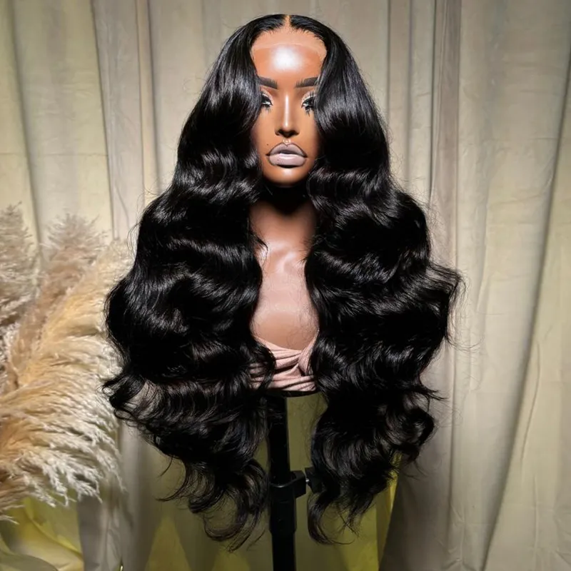 #1 Jet Black Raw Hair Super Double Drawn 13×6 Body Wave Full Lace Frontal Human Hair Wigs 250% Density