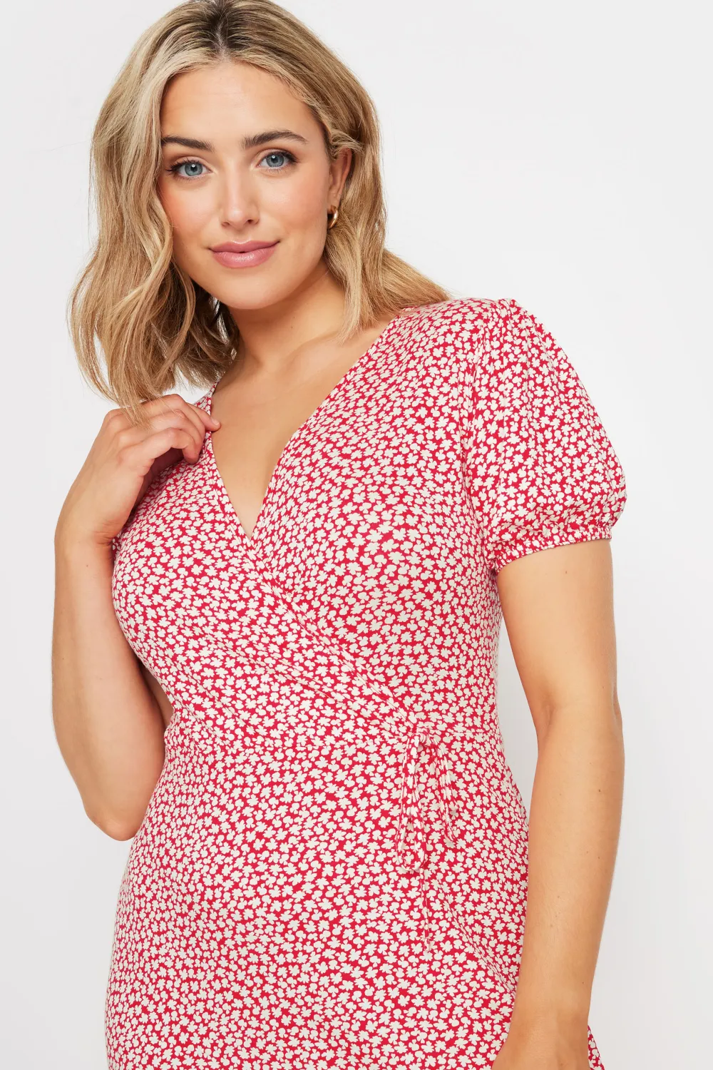 M&Co Red Ditsy Floral Wrap Dress