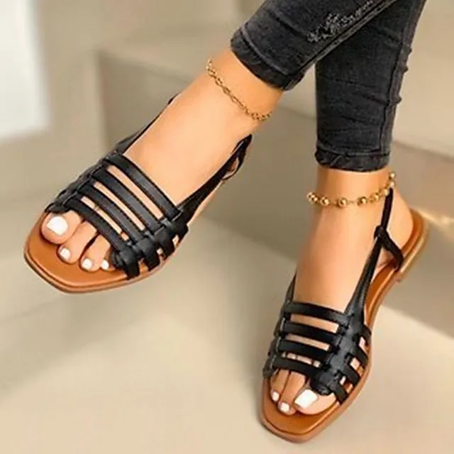 Women's Sandals Gladiator Sandals Roman Sandals Outdoor Daily Beach Summer Flat Heel Open Toe Casual PU Leather Loafer Solid Colored Black White Champagne