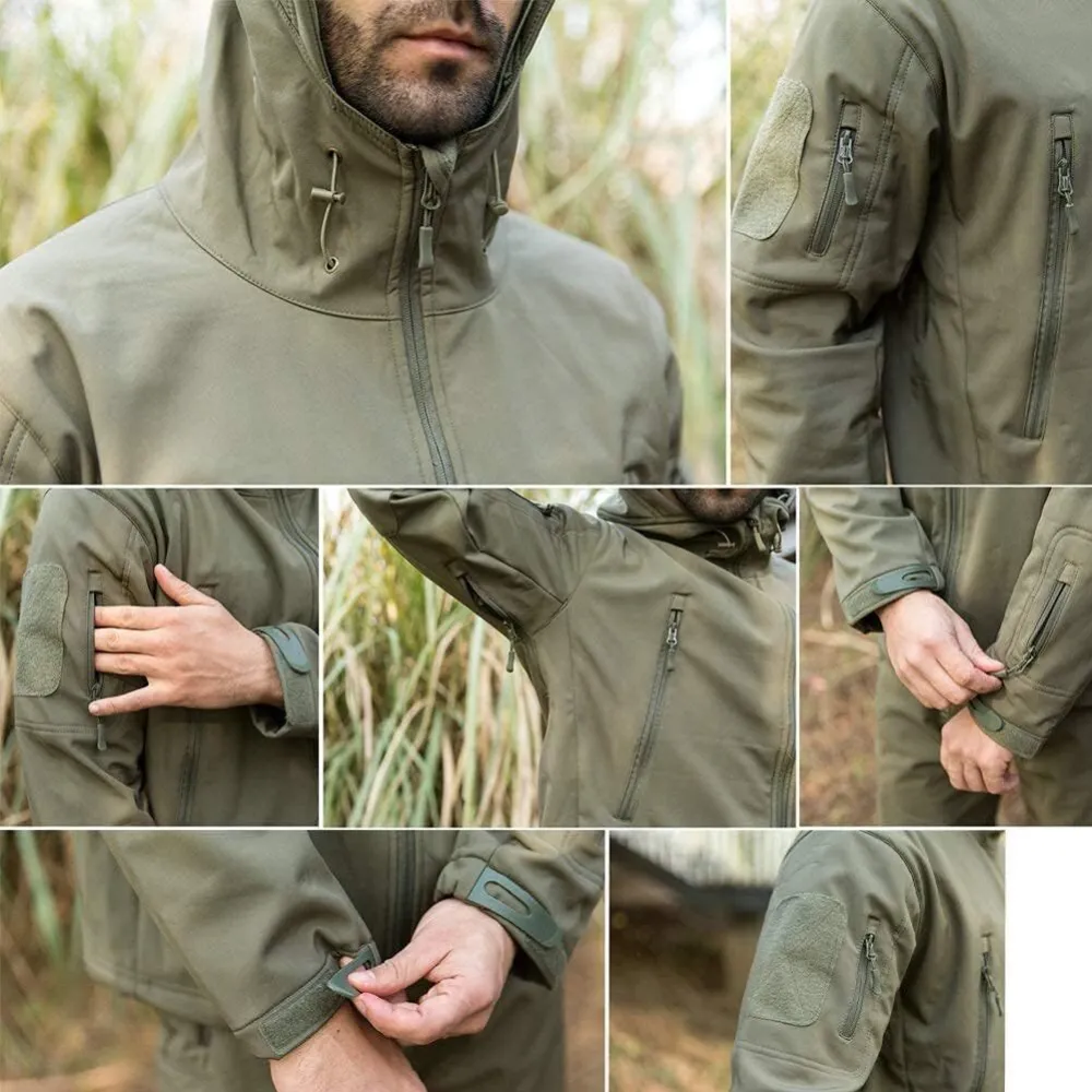 Men's Outdoor Waterproof Soft Shell Hooded Military Tactical Jacket