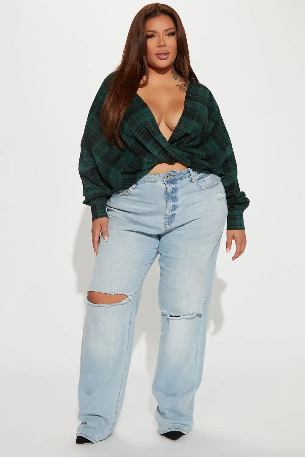 Maeve Twist Front Plaid Shirt - Hunter