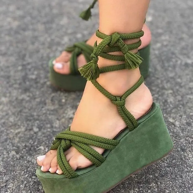 Women's Sandals Lace Up Sandals Strappy Sandals Wedge Sandals Wedge Heels Outdoor Office Daily Summer Lace-up Platform Wedge Heel Round Toe Open Toe Casual Sweet Walking Shoes Synthetics Lace-up
