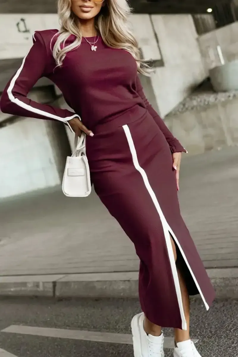 Women's Casual Colorblocked Split Skirt Two-Piece Set