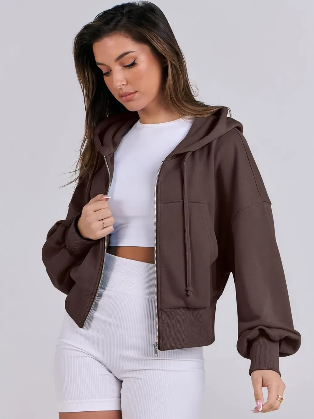 Women's Zip Up Hoodies Cropped Sweatshirts Full Zip Jackets Casual Fashion Fall Outfits Winter Clothes