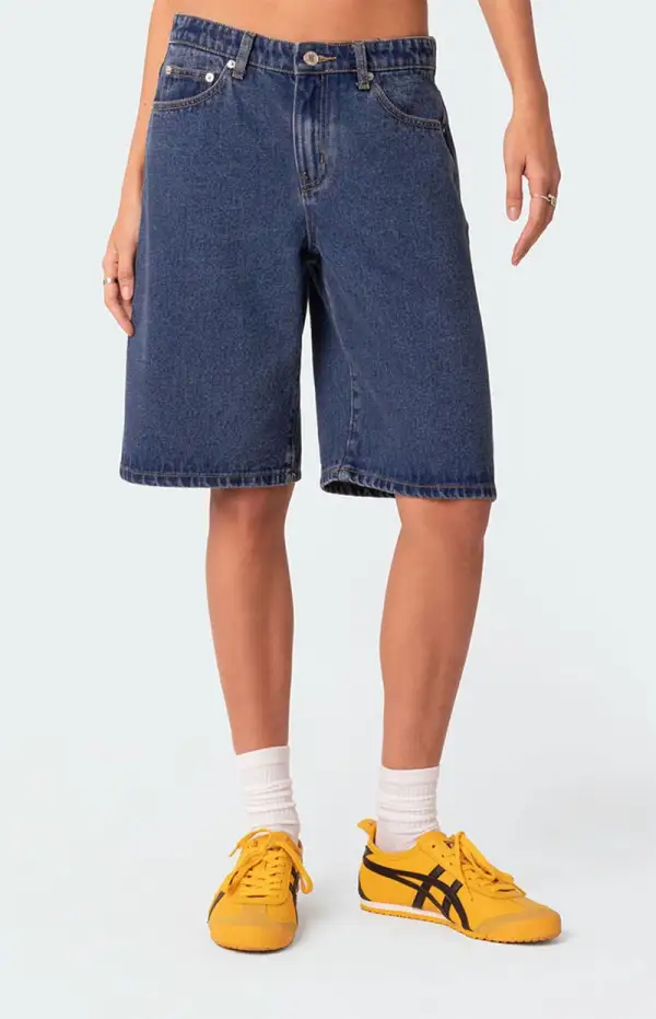 Edikted Oversized Low Rise Denim Bermuda Shorts